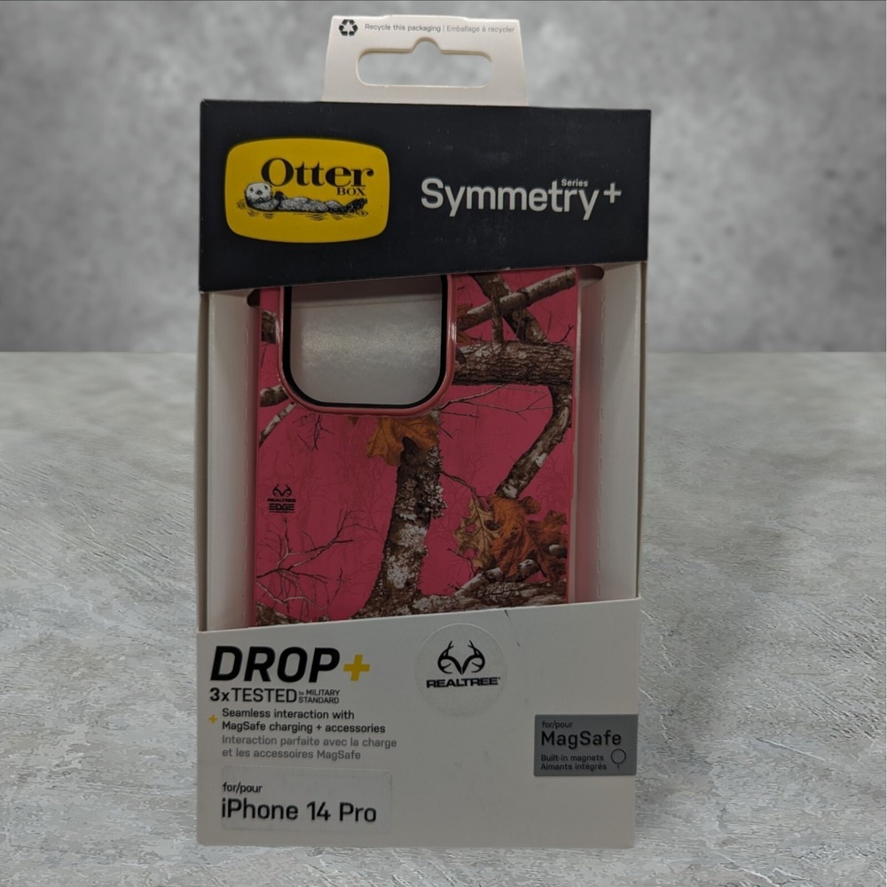 Q5. OtterBox Symmetry+ Case W/MagSafe for iPhone 14 Pro Realtree Flamingo Pink